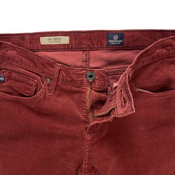 AG Adrian Goldschmied Jeans Women 27R Red Corduroy The Stevie Slim Straight Pant - Picture 13 of 14